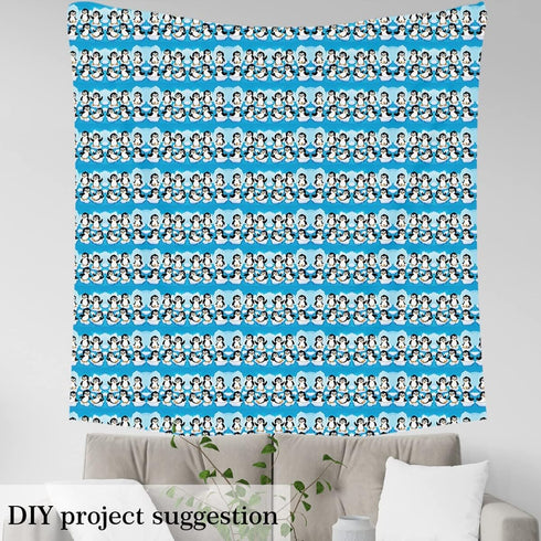 Cartoon Penguin Fabric by The Yard Cute Baby Penguins Playing Water Various Poses Upholstery Fabric for Kids Boys Girls Summer Decorative Fabric,D...