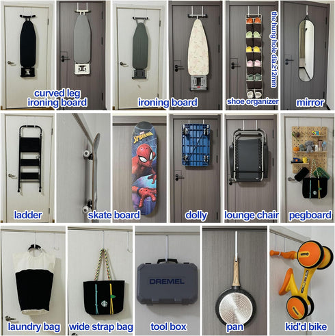 Over the Door Hooks 7.5" 4Pcs for 1 3/4" Door White Plastic Coating Wreath Door Hanger Hook for Hanging Ironing Board Towel Rack Bathroom Closet C...