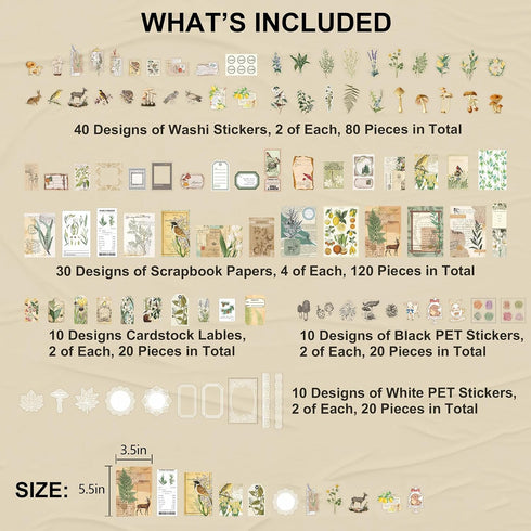 JOYCHOIC Vintage Scrapbook Kit for Beginners, Scrapbooking Material Junk Journal Supplies, Journaling Paper Aesthetic Stickers Ephemera, Arts Craf...
