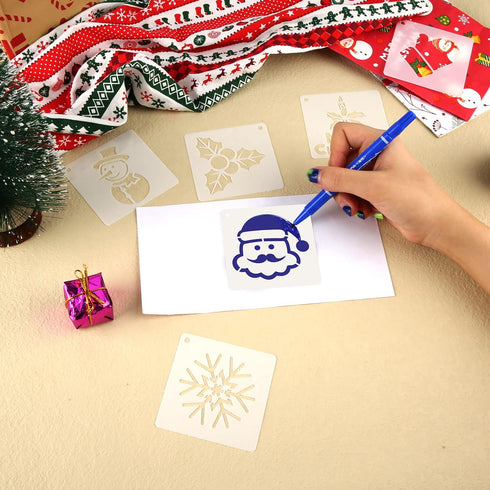 24pcs Christmas Stencils for Crafts, 3x3in Small Christmas Templates for Painting on Wood Reusable Snowman Decoration Stencils for DIY Xmas Orname...