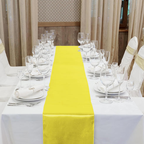 ANECO 4 Pack Satin Table Runner 12 x 108Inch Long Bright Silk and Smooth Fabric Party Table Runner for Wedding Banquet Party Decoration- Yellow...