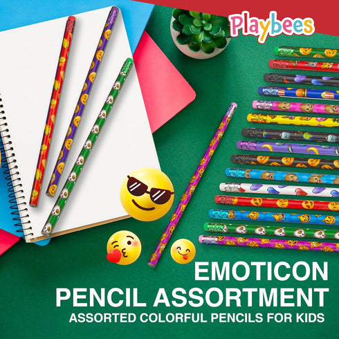 Emoticon Pencils - 36 Pack - Fun & Vibrant Writing Tools with Erasers - Assorted Emote Designs - Birthday Parties, Classroom Prizes, Goody Bag Stu...