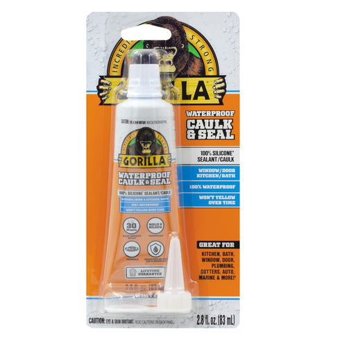 Gorilla Waterproof Caulk & Seal 100% Silicone Sealant, White, 2.8oz Squeeze Tube (Pack of 2)...