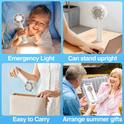 Portable Handheld Fan with Refrigeration Mode, 3 Speed Cold Wind Hand Fan, 3000mAh Battery Operated Rechargeable USB Fan, Non-Slip, Flashlight, Qu...