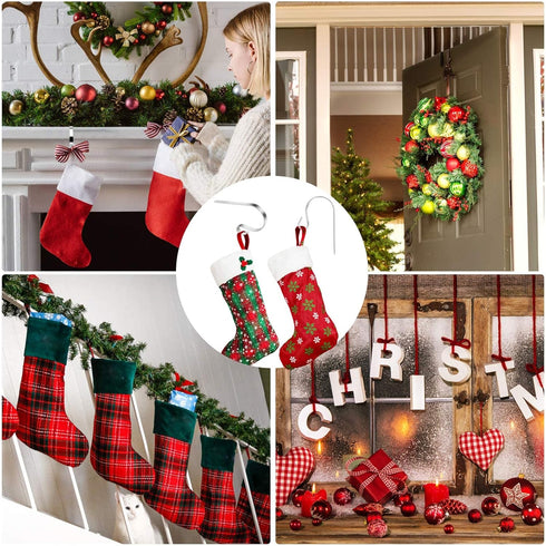 Homgaty Christmas Stocking Holders for Mantle, 6 Pack Stocking Hanger Stocking Hooks Metal Fireplace Hanger for Christmas Party Decoration (Silver...