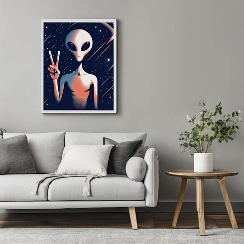 Posterizer 1 pcs-alien creature with peace sign-Abstract & Modern Art-Fantasy & Fiction Art-Gift for movie lovers-Gift for book lovers- UNFRAMED W...