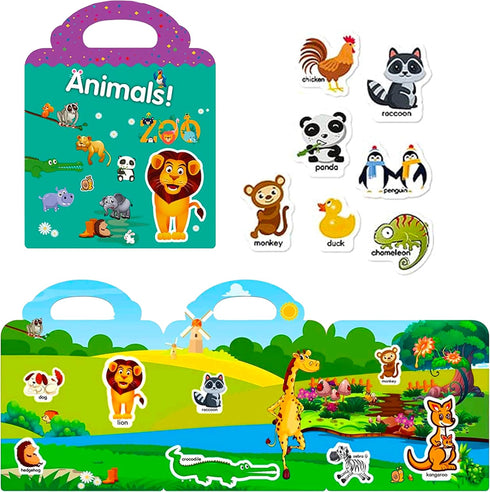 Reusable Sticker Book for Kids, Animal Stickers Educational Learning Toys Travel Stickers Activity Books for Toddler Girls Boys Age 3+ Birthday Gi...