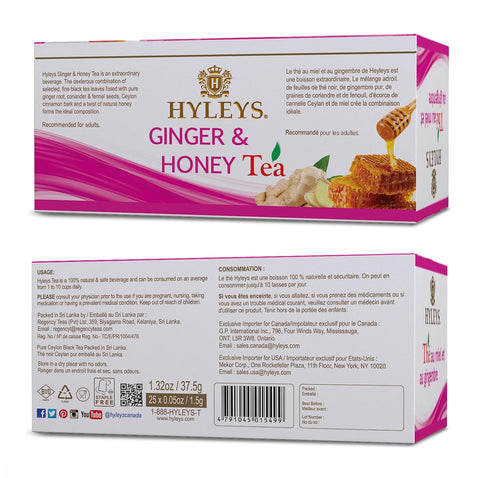 Hyleys Wellness Ginger & Honey Black Tea - Natural Digestive Support with Pure Ceylon Tea - 25 Tea Bags...