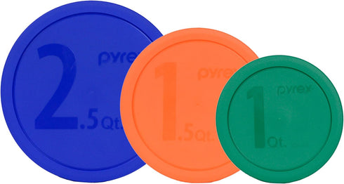 Pyrex 322-PC (1) Green 1qt & 323-PC (1) Orange 1.5qt & 325-PC (1) Blue 2.5qt Mixing Bowl Lids Made in the USA...