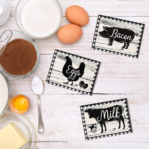 Jetec 3 Pieces Farmhouse Kitchen Decor Wooden Pig Cow chicken Signs Rustic buffalo plaid wall art farm animal Plaque for Kitchen Home Wall Decorat...