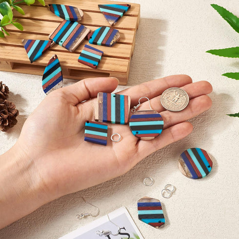 Beadthoven 52pcs Boho Wood Women Earring Making Kit, Striped Resin Wood Earrings Charms Pendants Natural Wood Cutouts Pieces Wooden Earring Blanks...