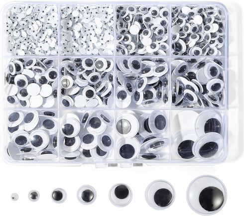 Bflaae 764pcs Black Wiggle Googly Eyes Self Adhesive, 4mm 6mm 8mm 10mm 12mm 15mm 20mm Large and Small Googly Eyes for Crafts...