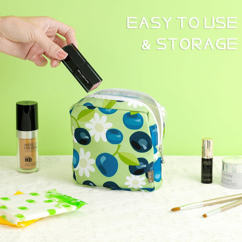 5.1" Small Makeup Bag for Purse, Nylon Mini Cosmetic Pouch Travel Make up Bags for Women Girls, Cute Preppy Toiletry Bag Coin Pouch Sanitary Napki...