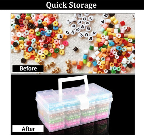 Craft Organizer Upgraded 32 Piece Small Bead Organizer and Storage Plastic Box, Mini Clear Bead Organizer, Clear and Stackable with Label Stickers...