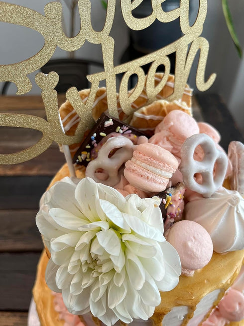 Sweet 16 Cake Topper, 16th Birthday Cake Topper, Happy 16th Sweet Sixteen Cake Topper - Gold by Merry Expressions...