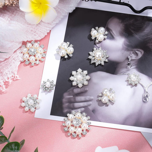 44 Pieces Pearl Rhinestone Buttons Rhinestone Faux Pearl Embellishments Pearl Brooch Alloy Floral Pendants for Jewelry Making Clothes Bags Shoes S...
