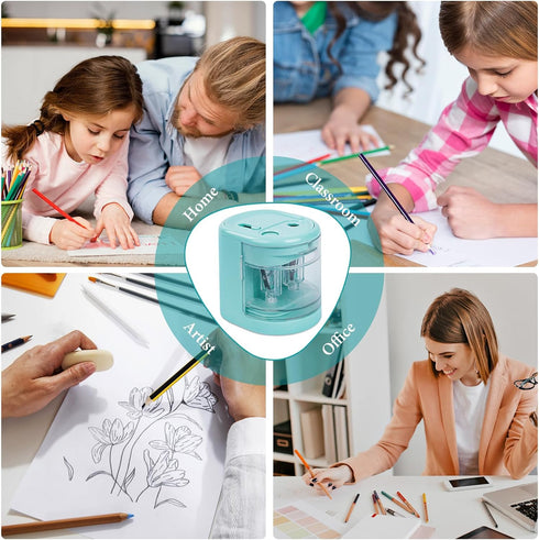 AUAUY Electric Pencil Sharpener with Double Hole, USB/Battery Operated Automatic Sharpener with 4 Extra Knife Holders, for 6-8mm/9-12mm Standard P...