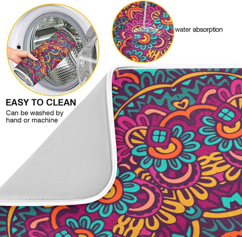 Boho Ethnic Dish Drying Mat Bohemian Mandala Paisley Kitchen Countertop Mat 16 x 18 Inch Absorbent...