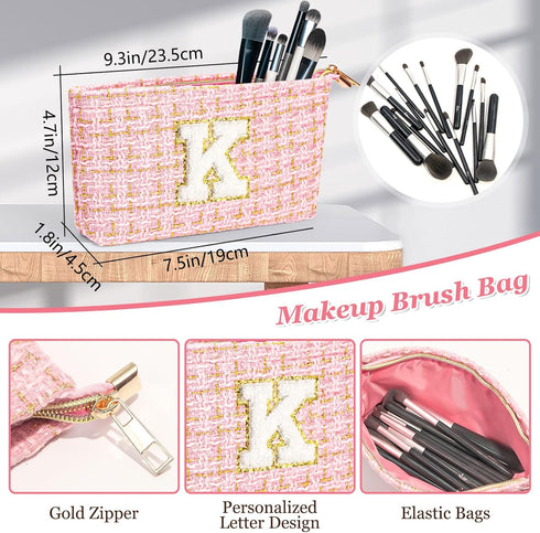 Initial Makeup Bag 3 Pieces Cute Make up Pouch Set -Pink Portable Makeup Brush Bag Travel Cosmetic Bag Multifunction Organizer Bag Monogram Person...