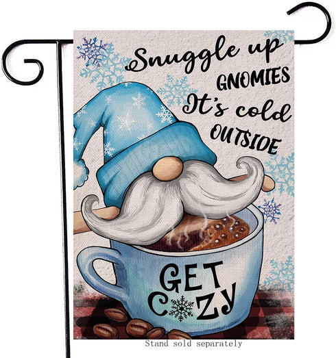 Snuggle Up Gnomies It's Cold Outside Home Decorative Garden Flag Winter Gnome Plaid House Yard Coffee Bean Cup Snowflake Outside Decor, Christmas ...