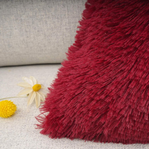 YOUR SMILE Pack of 2, Christmas Decorative New Luxury Series Merino Style Faux Fur Throw Pillow Case Cushion Cover 18" x 18"(Burgundy Red)...