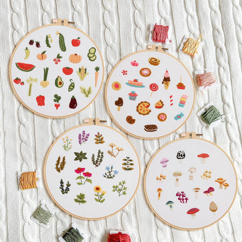 Lukinbox 4 Pack Embroidery Kit for Beginners, Hand Cross Stitch Kits for Adults, DIY Fabric Embroidery Starter Kits with Fruit Flower Patterns, 2 ...