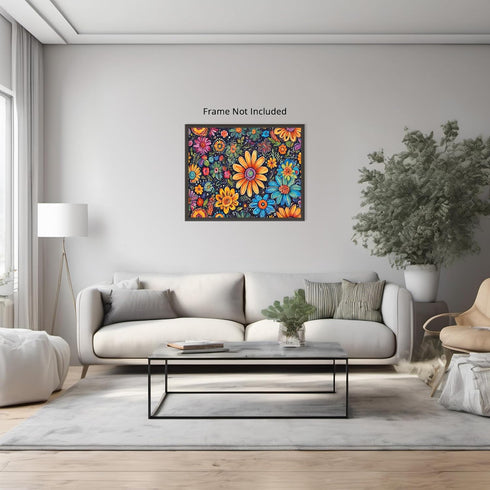 Posterizer 1 pcs- psychedelic funky hippie colorful flowers 3-Fantasy & Fiction Art-Retro Art- Living Room Bedroom Decor- unframed wall art...