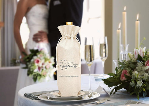 Wedding Gift Wine Bags, Burlap Wine Bottle Cover Bag For Engagement, Bridal Shower, Bridesmaid, Bachelorette Party Favor, 1 Pc Wine Bag (A32)...