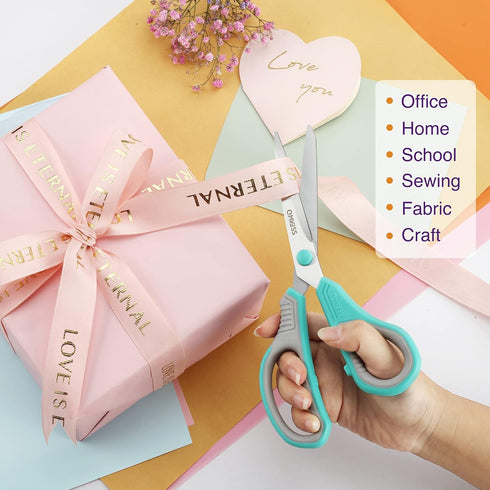 QMVESS 8.5" Scissors All Purpose 3 Pack, Ultra Sharp Multipurpose Blade Shears, Professional Ergonomic Comfort Grip Scissors for Office School Hom...
