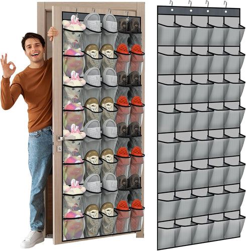 40 Large Over the Door Shoe Organizer Shoe Rack for Door Gray Mesh Pockets Hanging Shoe Organizer for Closet Shoe Holder Rack Behind Door Hanger H...