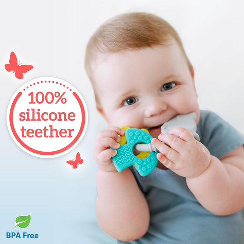 Dr. Brown's Learning Loop Fox, Baby Teether Ring with Multiple Shapes & Textures, Soft 100% Silicone, BPA Free, 3m+...