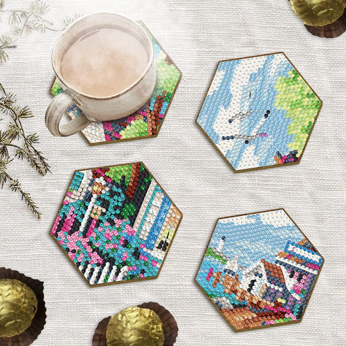 DIY Diamond Painting Coasters Kit with Holder - Set of 7 Diamond Art Coasters for Adults, Beginners & Kids for Home Décor, Diamond Art Craft Suppl...