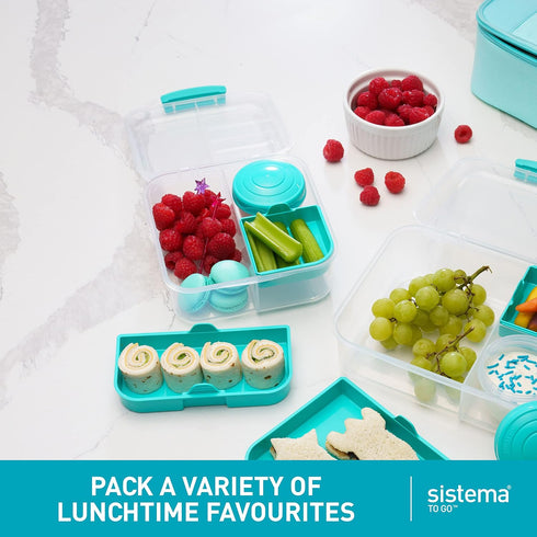 Sistema To Go Collection Bento Box Cube Plastic Lunch and Food Storage Container, 5.3 Cup, Multi-Compartment, Color Varies, BPA Free...