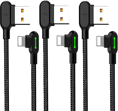 USB 90 Degree Right Angle Design Gaming LED Nylon Braided Sync Charge Double Size USB Reversible Data 6FT/1.8M Cable Compatible New Phone/Pad/Pod ...
