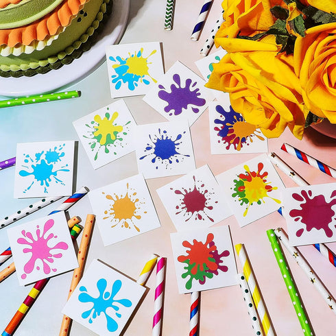 144 Pieces Artist Party Paint Splash Tattoos Artist Paint Temporary Tattoos for Art Paint Party Favors Creative Birthday Party Decoration Supplies...