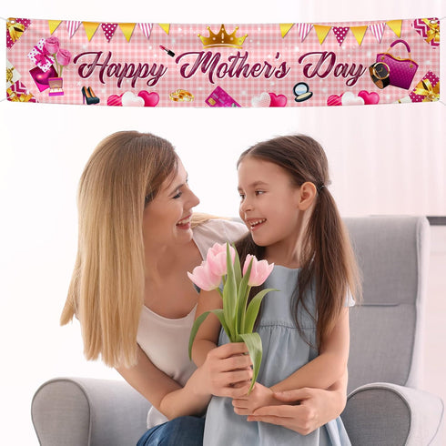 Happy Mother's Day Fence Banner Decoration Mother's Day Party Supplies Yard Sign Outdoor Decor Front Door Lawn Porch Garage (Banner)...
