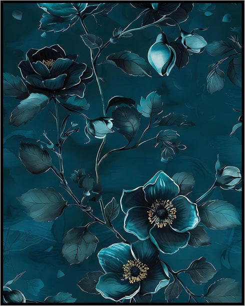 Posterizer 1 pcs-teal background & wild flowers-relaxing aesthetic-Floral & Botanical Art-Abstract & Modern Art-Decor for Home & Office- UNFRAMED ...