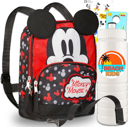 Mickey Mouse Harness Backpack for Toddlers - Mickey Backpack for Kids Bundle with 10" Mini Mickey Mouse Backpack, Water Bottle, Stickers, More | M...
