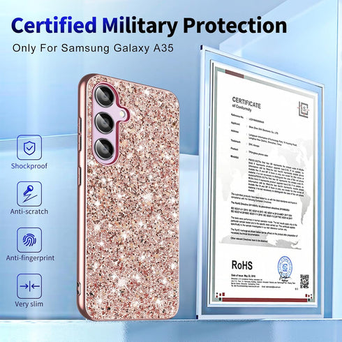 Galaxy A35 Glitter Case for Samsung Galaxy A35 5G Phone Case for Women Girls, Slim Ultra Thin Matte Back Shockproof Protective Cover for Samsung A...