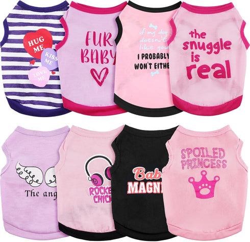 8 Pieces Pet Shirts Printed Puppy Soft Dog Shirt Pullover T Cute Sweatshirts Valentine's Day Girl Clothes Outfits Small for Dogs Cats (Vivid Patte...