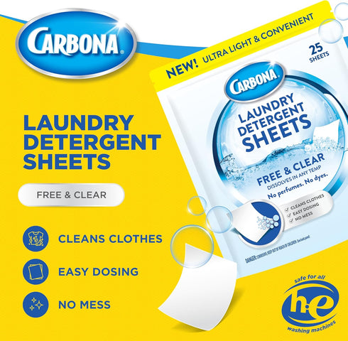 Carbona Laundry Detergent Sheets - Free & Clear (1 Pack - 25 Sheets)...