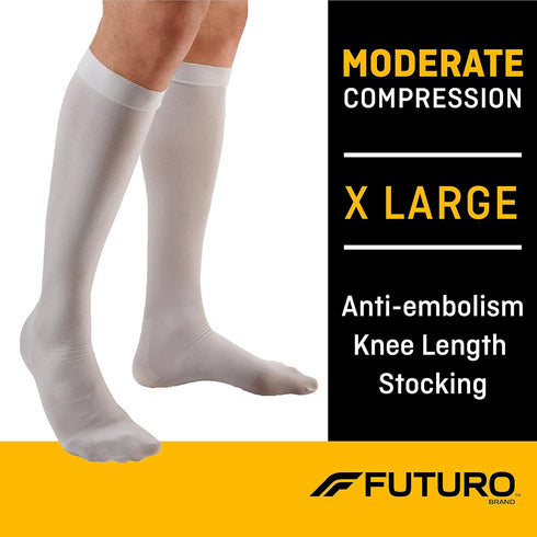 FUTURO Anti-Embolism Knee Length Stockings, Extra Large Regular, White. Moderate (18 mm/Hg)...