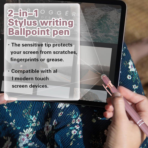4 Pack Rose Gold Pen, 1.0 mm Ballpoint Pen with Stylus Tip, 2 in 1 Fancy Pens for Women, Rose Gold Ink Pen, Pretty Wedding Pens, Metal Stylus Pen ...