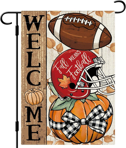 Fall Football Pumpkin Garden Flag Thanksgiving Garden Flag Autumn Welcome Yard Flag 12×18 Inch Double Sided Vertical Rustic Farmhouse Yard Seasona...