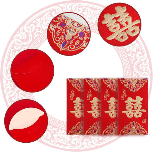 SAVITA 12pcs Wedding Red Envelopes, Traditional Chinese Wedding Red Envelopes Lucky Money Envelopes Wedding Hong Bao Wedding Chinese Red Packets f...