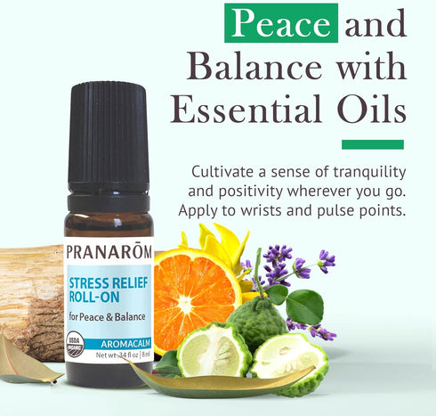 Pranarom - Aromacalm Stress Relief Roll-On (8ml) - Contains Sweet Orange, Bergamot, Lavender - 100% Organic & Natural Essential Oil Blend for Rela...