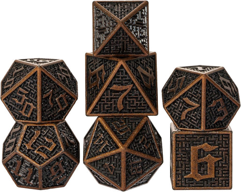 UDIXI Metal DND Dice Maze Carved D&D Dice Set 7PCS Copper Metal Dice with Leather Pouch for Dungeons and Dragons Role Playing Games...