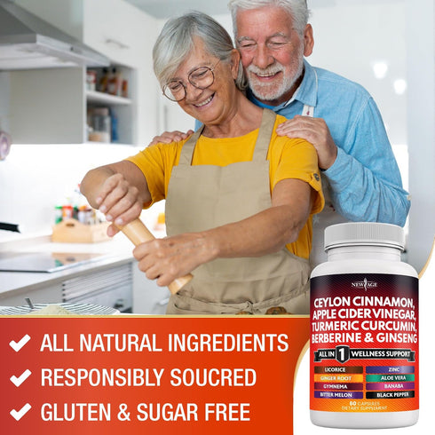 Ceylon Cinnamon 3000mg Turmeric 3000mg Apple Cider Vinegar 3000mg Ginseng 2000mg Aloe Vera 2000mg Berberine 1200mg Plus Banaba, Ginger Root - 120 ...