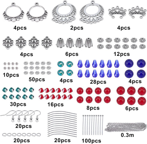 SUNNYCLUE 1 Box DIY Make 10 Pairs Chandelier Bohemian Earring Making Kit Including Flower Tibetan Style Caps Link Connector Charms Glass Beads for...