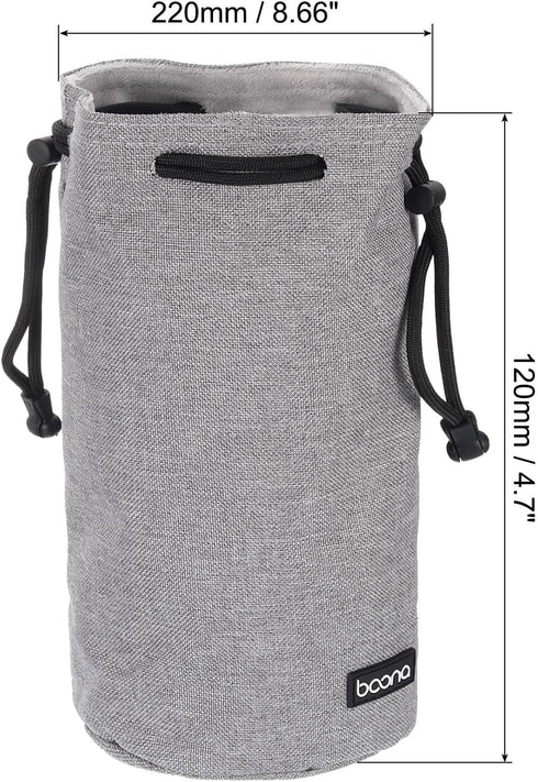 PATIKIL Soft Drawstring Lens Case, Lens Pouch Bag with Cotton Pad 4.7" OD Thick Fleece Cloth Camera Lens Bag for SLR Lens Water Cups, Grey...